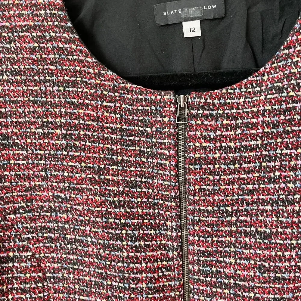 Slate &‎ Willow Tweed Ruffle Trim Peplum Jacket Blazer Zip Size 12 Career Work